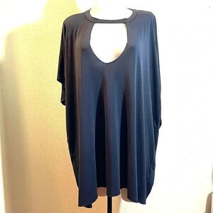 Audrey 3+1 Top T-Shirt Choker Collar Short Sleeve Boxy Tunic Sexy Black Gray OS